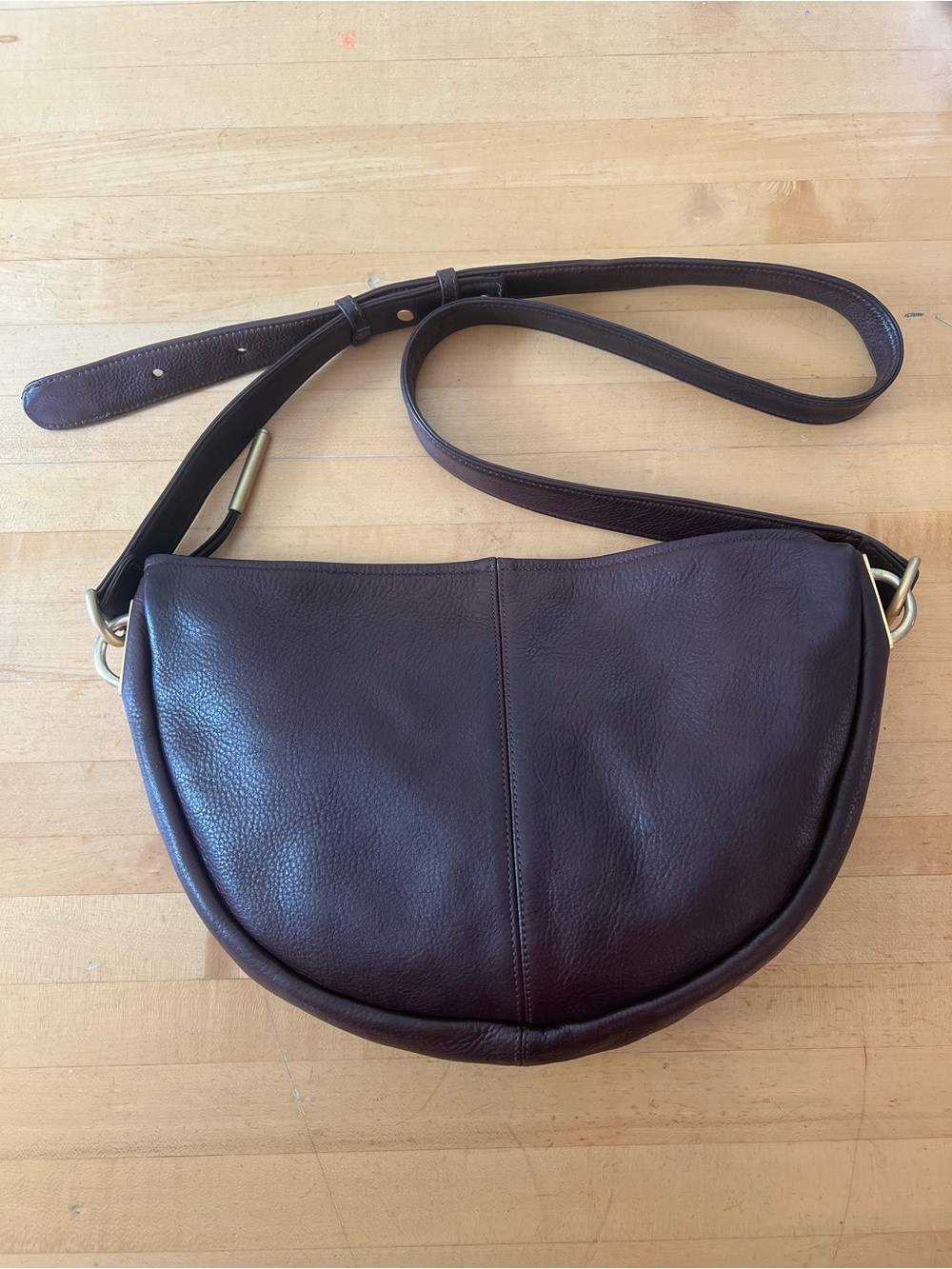 Sharif Dark Brown Leather Crescent Crossbody Bag